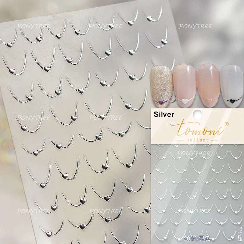 Mini Love Heart Arc Curved Line French Style Minimalist Colourful Self-adhesive Nail Art Decorations Stickers Manicure Decals (Online Order Only)