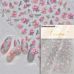 Pink Peach Blossom Flower White Pear Romantic Archaistic Swallow Window Adhesive Nail Art Stickers Rhinestone Manicure Decals (ONLINE ORDER ONLY)