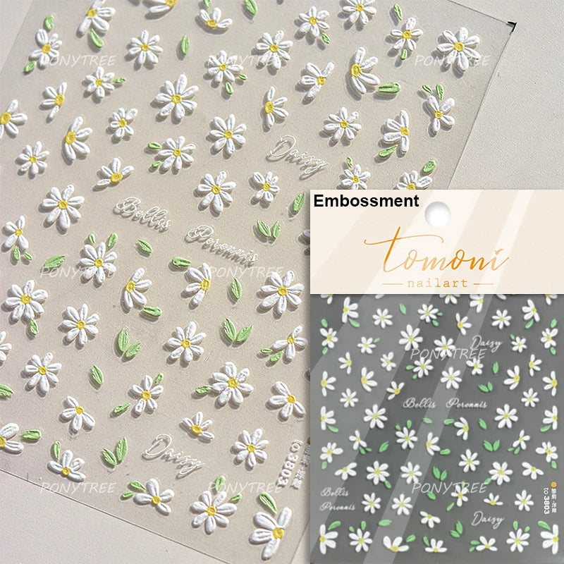 Embossed Shiny Vigor Sunflower Turnsole Vitality Butterfly Daisy Oil Painting Plant 5D Adhesive Nail Art Sticker Manicure Decals (ONLINE ORDER ONLY)