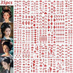 35pcs Eyebrow Flowers Stickers Red Dot Forehead Lotus Stickers Waterproof And Long Lasting Realistic Temporary Tattoo Stickers * (ONLINE ORDER ONLY)