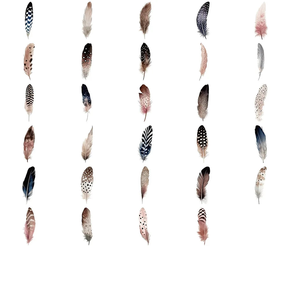 10/30/64PCS Cute Feather Stickers Aesthetic Decorative PVC Waterproof Phone Suitcase  Skateboard Notebook Phone Wall Decals Toys (Online Order Only)