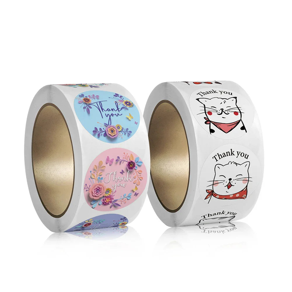 100-500Pcs 2023 New Thank You Sticker for Seal Labels Round Floral Multi Color Labels Business Handmade Stationery Stickers (Online Order Only)