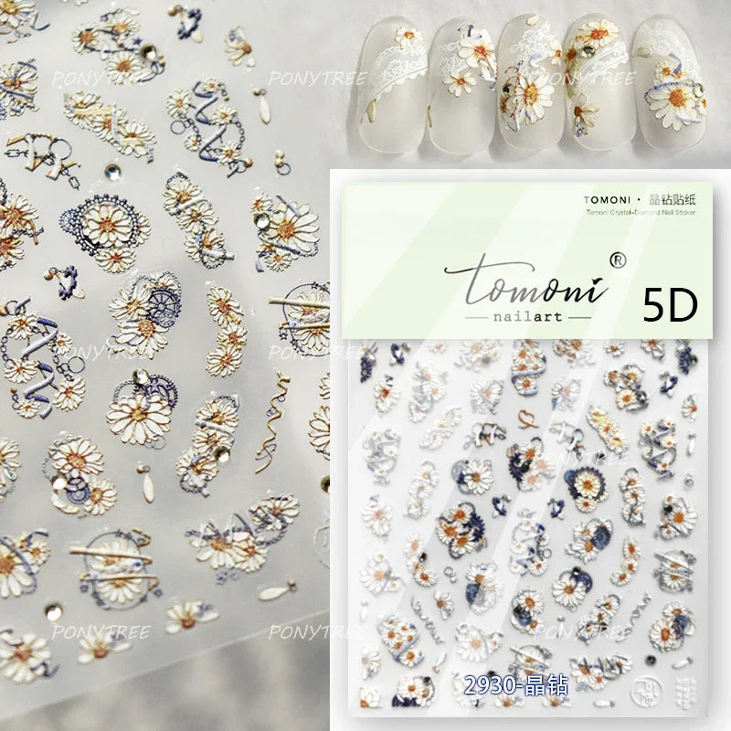 Vivid Honey Bee Ribbon Bowknot Pot Daisy Wreath Flower Shining Tulip Honeycomb Jar Self Adhesive Nail Art Sticker Manicure Decal (ONLINE ORDER ONLY)