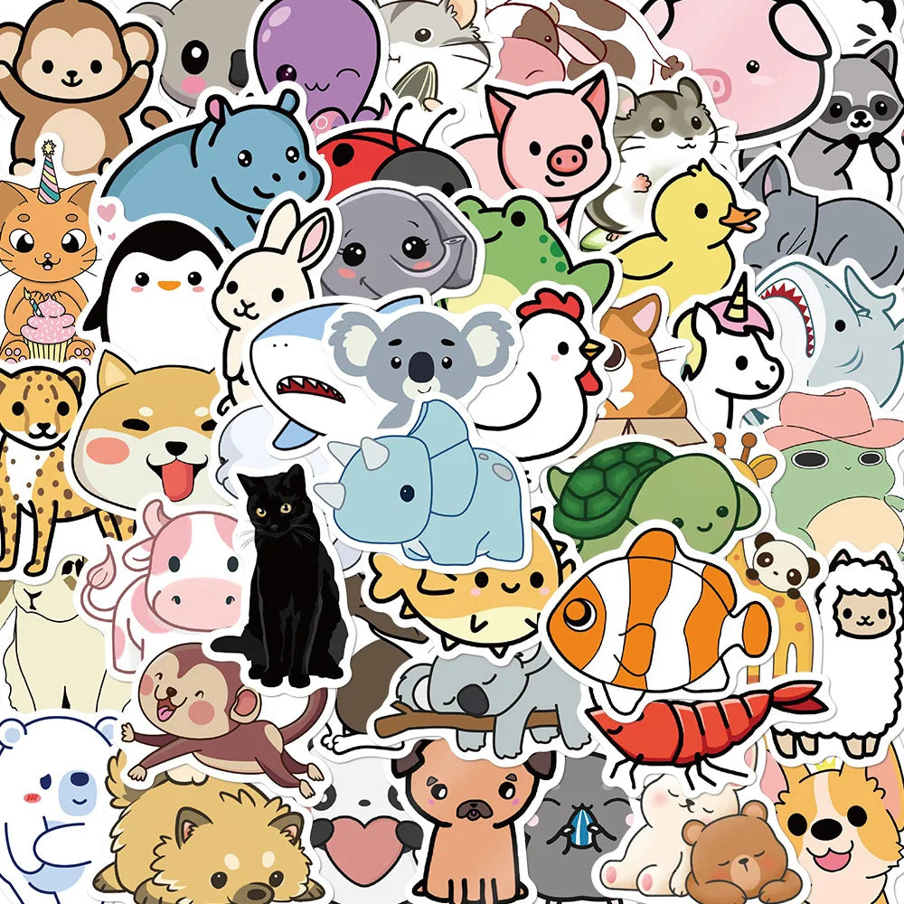 50pcs Cute Animal Graffiti Stickers for Helmet, Wall, DIY Decoration (ONLINE ORDER ONLY)