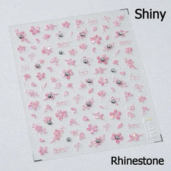 Gradient Coloredful Flower Petal Green Leaf Dreamy Shiny Chinese Rose Fantasy Relief Adhesive Nail Art Stickers Manicure Decals (Online Order Only)