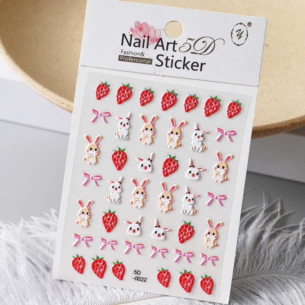 1Pc Sweet Cute Fresh Red Cherry Pattern Nail Stickers Self Adhesive Fruit Design Decals Women & Girls Homemade Manicure Supplies (ONLINE ORDER ONLY)