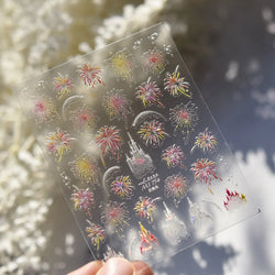 Colorful Fireworks Blooming Castle Romantic Brilliant Sky Self Adhesive Nail Art Stickers Star Shiny Rhinestone Manicure Decals (Online Order Only)