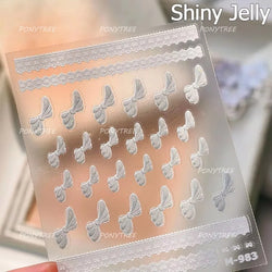Pink White Bowknot Jelly Knot Lace Delicate Decorative Border Shiny 5D Self Adhesive Nail Art Stickers Manicure Decals Wholesale (Online Order Only)