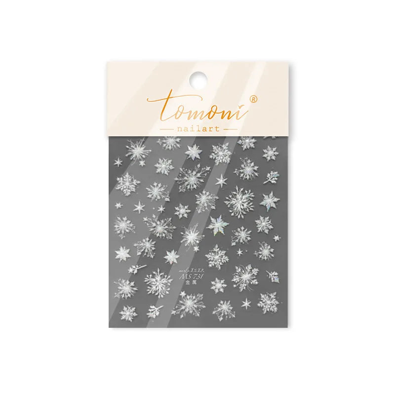 Flying Snowflakes Cold Winter Geometric Hexagon Star Romantic Adhesive Nail Art Stickers Embossment Rhinestone Manicure Decals (ONLINE ORDER ONLY)