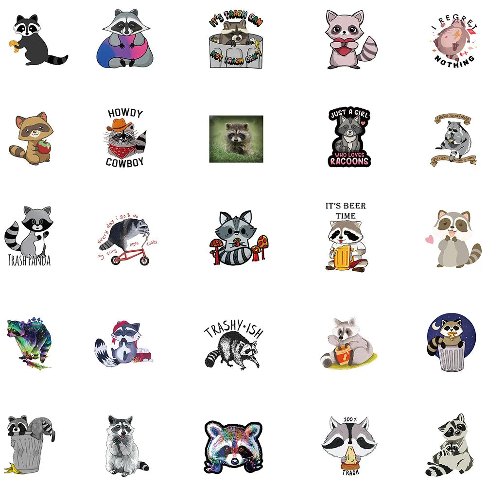 50Pcs 2022 New Cartoon Raccoon Stationery Sticker Waterproof Decals Laptop Scrapbooking Planner Diary Stickers Kids Gift Toys (ONLINE ORDER ONLY)