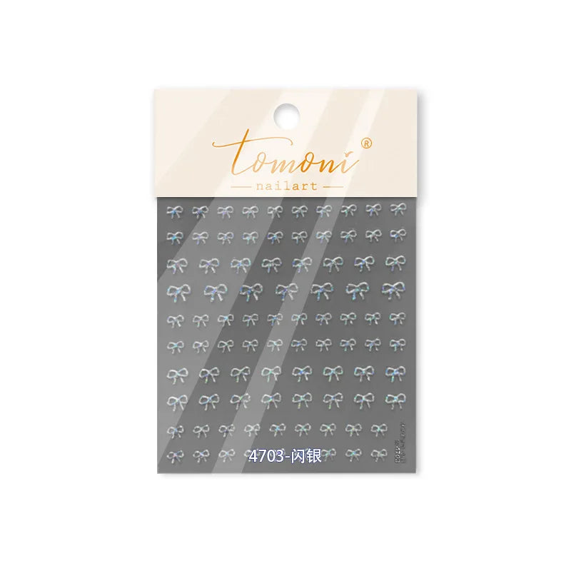 Shiny Pink Silver Gold Bowknot Tie Line Mini Delicate 3D 5D Self Adhesive Nail Art Stickers Embossment Rhinestone Manicure Decal (Online Order Only)