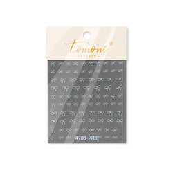 Shiny Pink Silver Gold Bowknot Tie Line Mini Delicate 3D 5D Self Adhesive Nail Art Stickers Embossment Rhinestone Manicure Decal (Online Order Only)