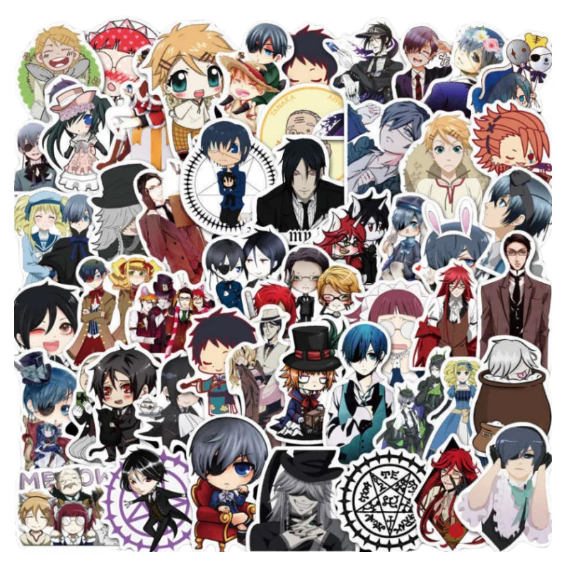 50pcs Black Butler Anime Stickers for Laptop, Phone, Car, Scooter, Suitcase, Water Bottle, Stationery, Refrigerator (Online Order Only)