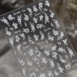 Wet Garden White Flower Leaves Elegant Beautiful Petal Delicate 5D 3D Charming Spring Adhesive Nail Art Stickers Manicure Decals (ONLINE ORDER ONLY)
