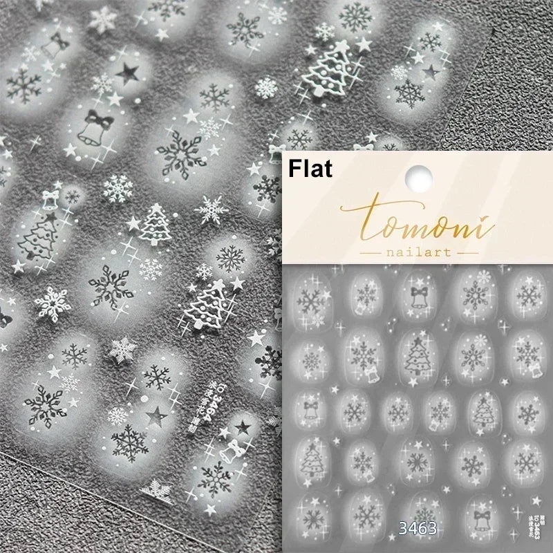 Black White Christmas Tree Snowflake Bowknot Snowman Socks Star Santa Hat Deer Rhinestone Winter Nail Art Sticker Manicure Decal (Online Order Only)