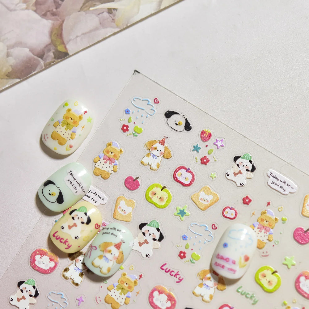 Fruits Apple Strawberry Animals Bear Dog Party Dream Flower Bone Rain Self Adhesive Nail Art Decoration Sticker Manicure Decals (Online Order Only)