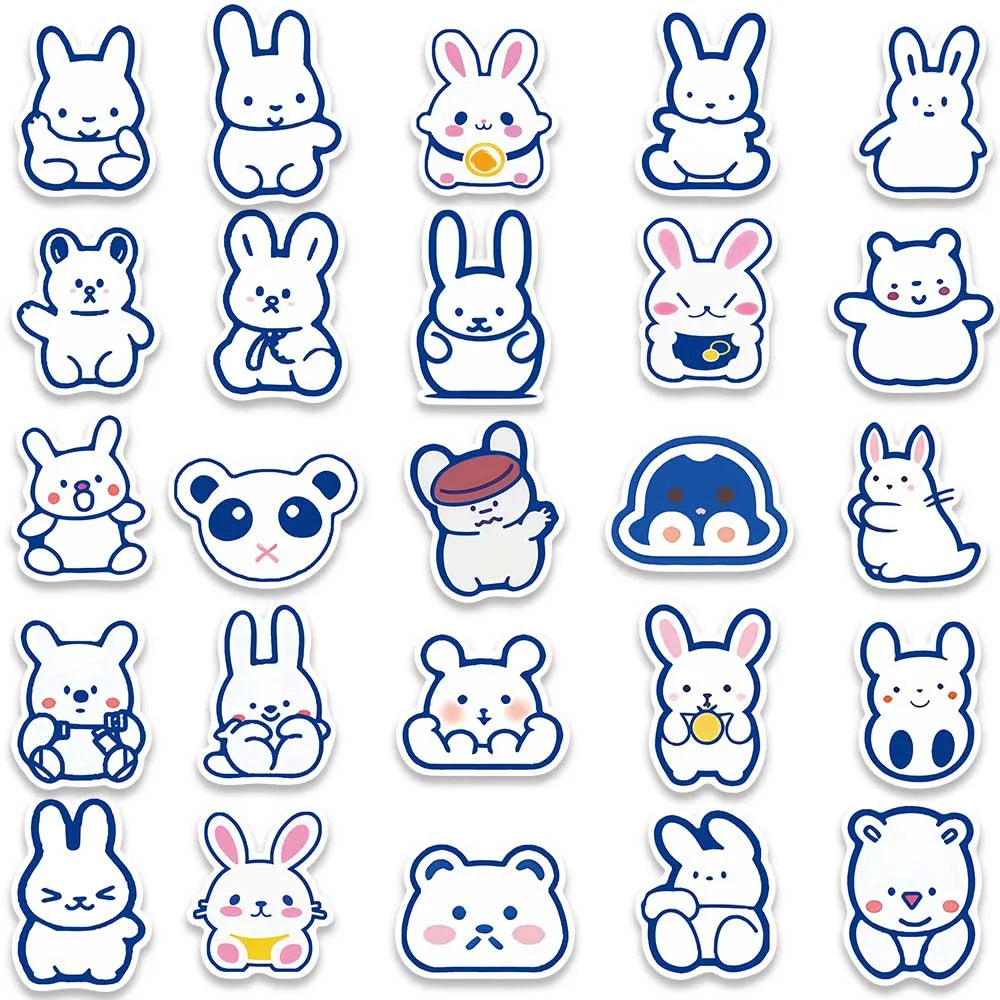 50pcs Cute Cartoon Blue Animals Stickers Pack For Luggage Laptop Guitar Skateboard DIY Waterproof Graffiti Bicyle Car Decals (ONLINE ORDER ONLY)