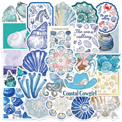 50pcs Aesthetic Cartoon Shell Blue Ocean Stickers Waterproof Graffiti For Luggage Guitar Phone Diary Laptop Vinyl Decals (Online Order Only)