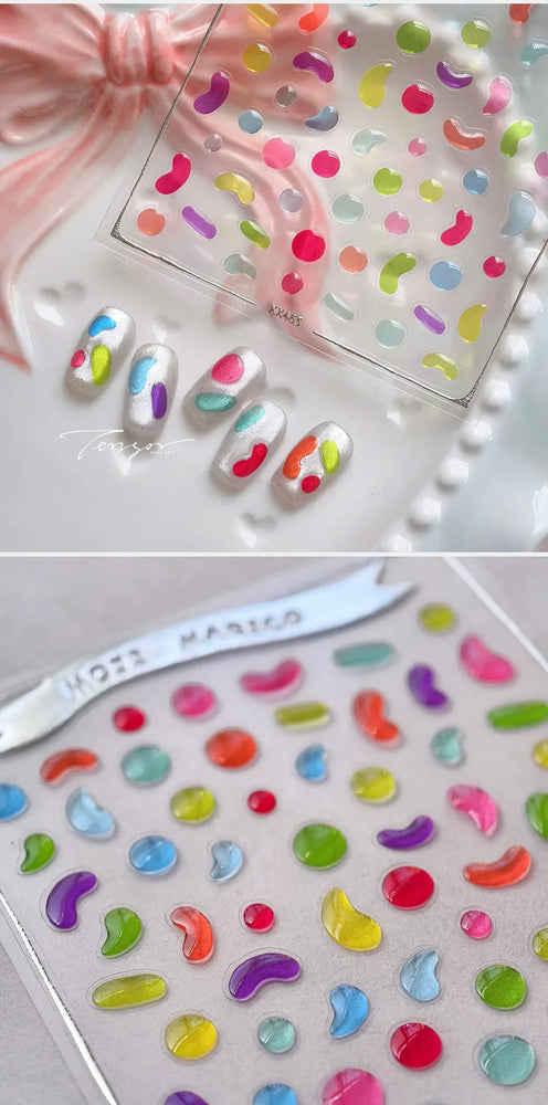 Colourful Graffiti Round Dot Line Water Droplet Cute Comma Geometric Jelly 5D Self Adhesive Nail Art Stickers Manicure Decals (Online Order Only)