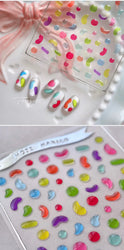 Colourful Graffiti Round Dot Line Water Droplet Cute Comma Geometric Jelly 5D Self Adhesive Nail Art Stickers Manicure Decals (Online Order Only)