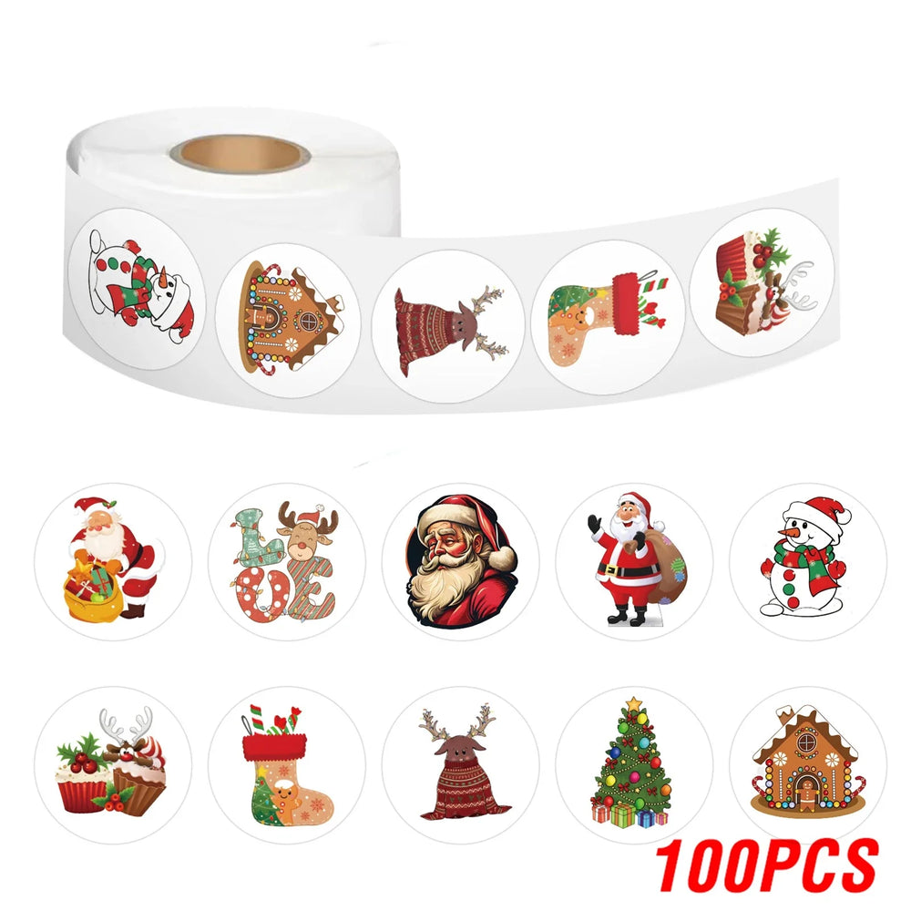 100-500pcs Merry Christmas Stickers Round Christmas Gift Box Decor Seal Sticker Cute Santa Party Decor Stationery Sticker (Online Order Only)