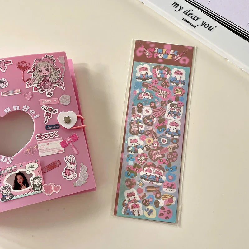 Korean ins Cute Punk Rock Bunny Stickers Hand Account Idol Card DIY Material Decorative Sticker Personalized Kawaii Stationery (Online Order Only)