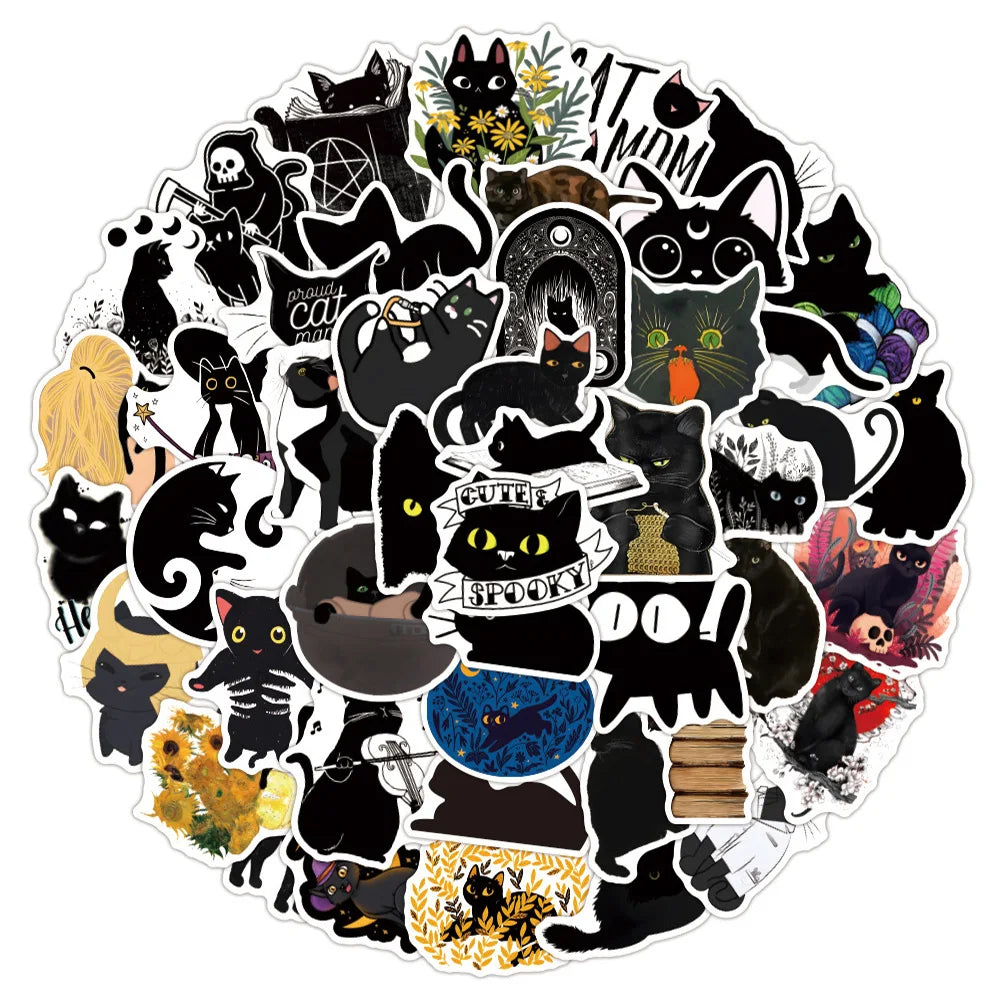 10/30/50/100PCS Cartoon Black Cat Stickers Scrapbook Phone Guitar Laptop Luggage Cool Waterproof Sticker Children Classic Toy (Online Order Only)