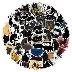 10/30/50/100PCS Cartoon Black Cat Stickers Scrapbook Phone Guitar Laptop Luggage Cool Waterproof Sticker Children Classic Toy (Online Order Only)
