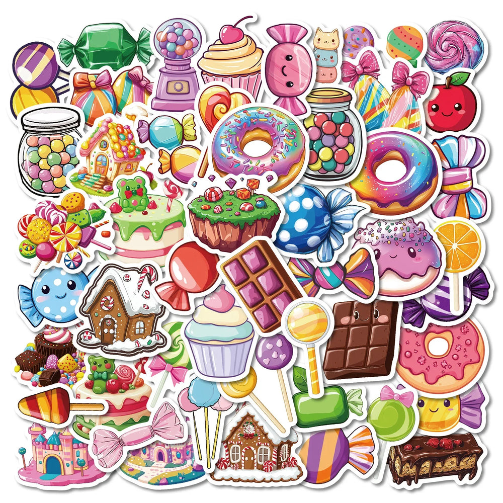 50pcs Cartoon Candy Graffiti Stickers for Helmet, Wall, DIY Decoration (ONLINE ORDER ONLY)