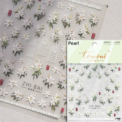 Gradient Coloredful Flower Petal Green Leaf Dreamy Shiny Chinese Rose Fantasy Relief Adhesive Nail Art Stickers Manicure Decals (Online Order Only)