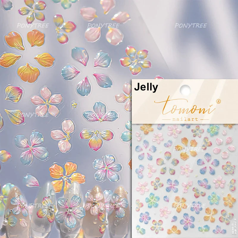 Antique Changle Flower Chrysanthemum Jade Pendant Feathers Green Leaf Adhesive Nail Art Stickers Flat Embossment Manicure Decals (Online Order Only)