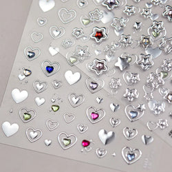 Colored Crystal Star Love Heart Shiny Silver Hollowed Smudging Rainbow Flower Jelly Embossed Nail Art Stickers Manicure Decals (ONLINE ORDER ONLY)