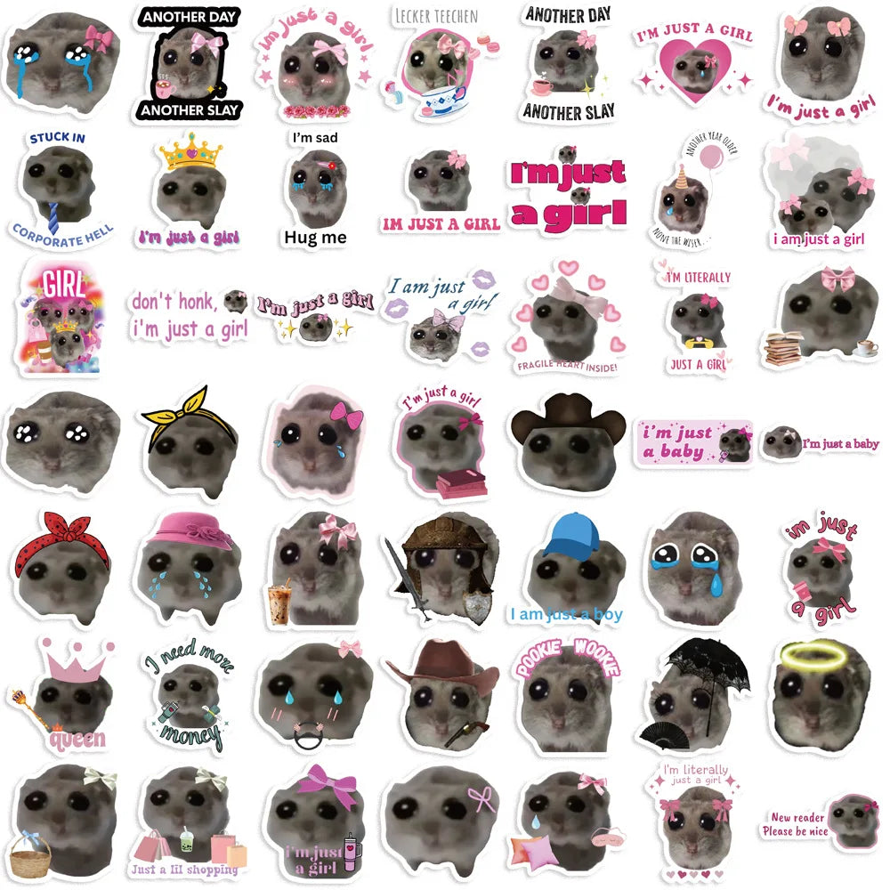 10/30/56PCS Kawaii Hamster Cartoon Stickers Cute Animal Meme Sticker DIY Luggage Laptop Phone Car Bike Skateboard Decal Kids Toy (ONLINE ORDER ONLY)
