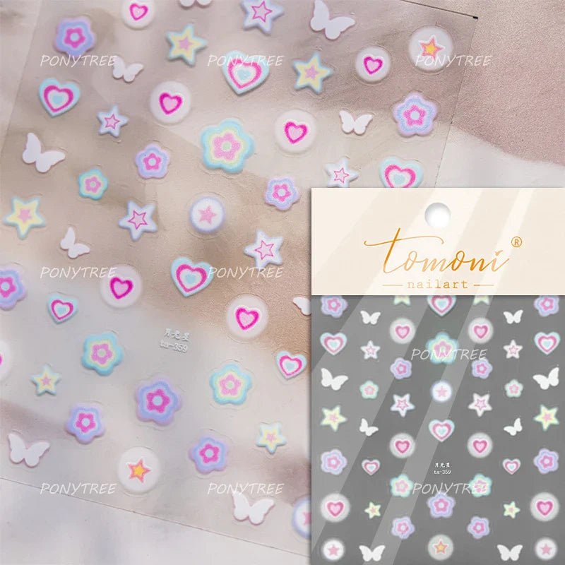 Flower Star Sun Grid Line Interesting Graffiti Tulip Cherry Apple Fruit Dot Painting Adhesive Nail Art Stickers Manicure Decals (ONLINE ORDER ONLY)