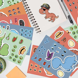 8/16Sheets Cute Dinosaur Puzzle Stickers Make-a-Face Games Toy Create Your Own DIY Funny Cartonn Assemble Jigsaw Children Gift (ONLINE ORDER ONLY)