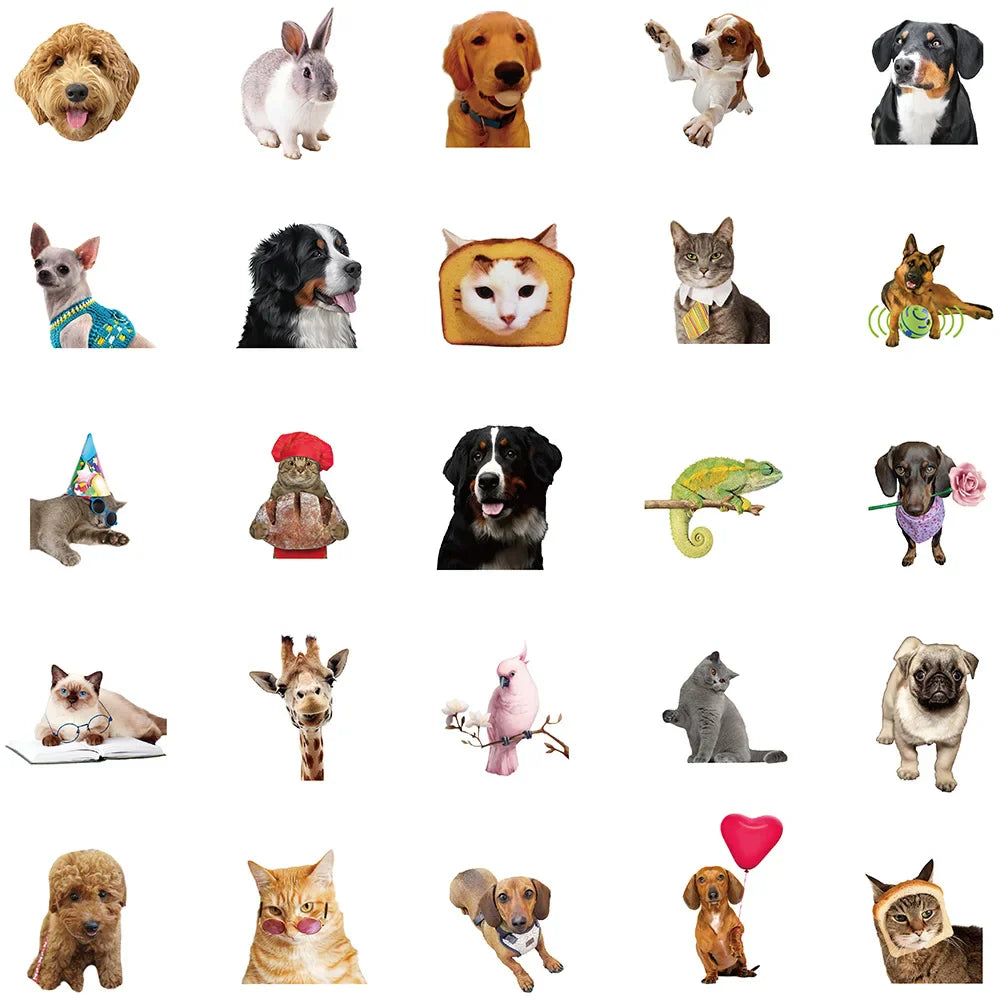 52pcs Cute Dogs Cats Animal Stickers For Luggage Laptop Water Bottle Vinyl Waterproof Graffiti Bicycle Car Decals Kids Toy (ONLINE ORDER ONLY)