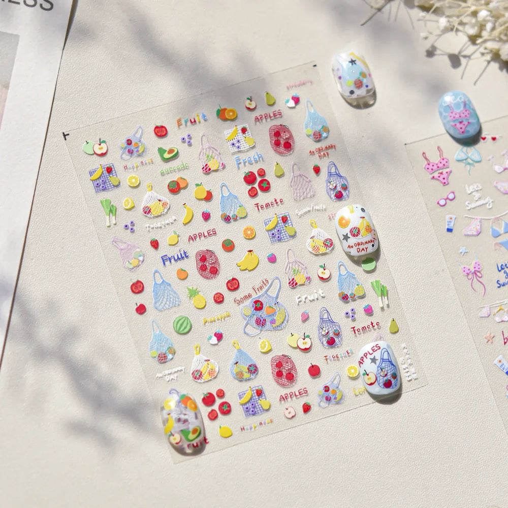 Colorful Swimsuit Bikini Fresh String Bag Vegetables Fruits Summer Beach Underwear Sunscreen Nail Art Stickers Manicure Decals (ONLINE ORDER ONLY)