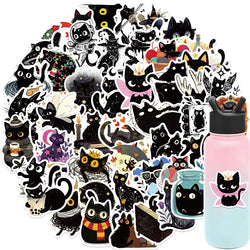 10/30/50PCS Cartoon Black Star Cat PVC Sticky Sticker Aesthetic DIY Stationery Decoration Scrapbooking School Supplies for Kids (ONLINE ORDER ONLY)