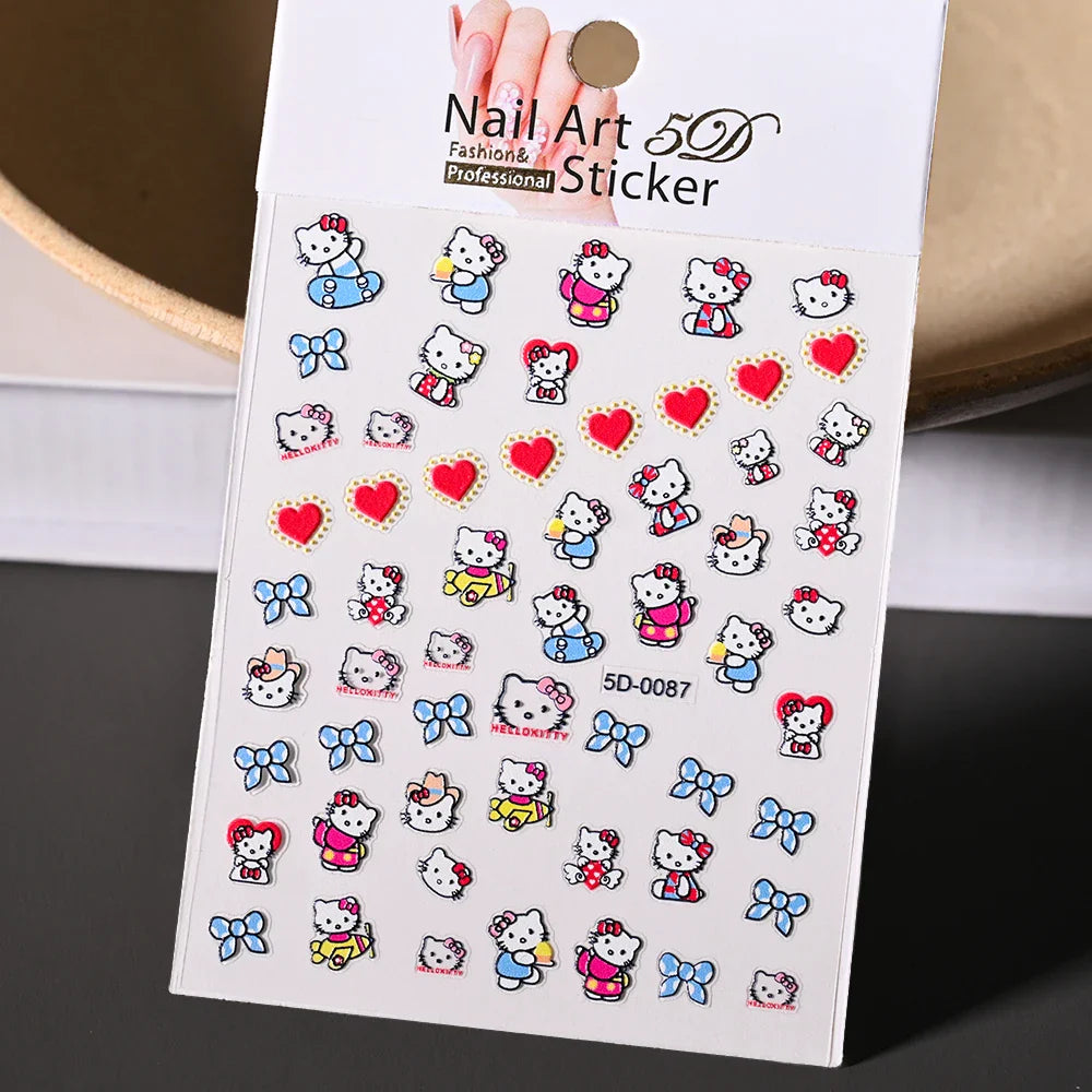 1pc 5D Cartoon Nail Art Stickers Waterproof Matte Finish with Kuromi, Cinnamoroll & Hello Kitty Designs Perfect for DIY Manicure (Online Order Only)