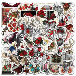 50PCS Vintage Steampunk Rose Flower Stickers for Bicycle, Skateboard, Luggage, Car, Laptop, Motorcycle, Kid Toy (Online Order Only)