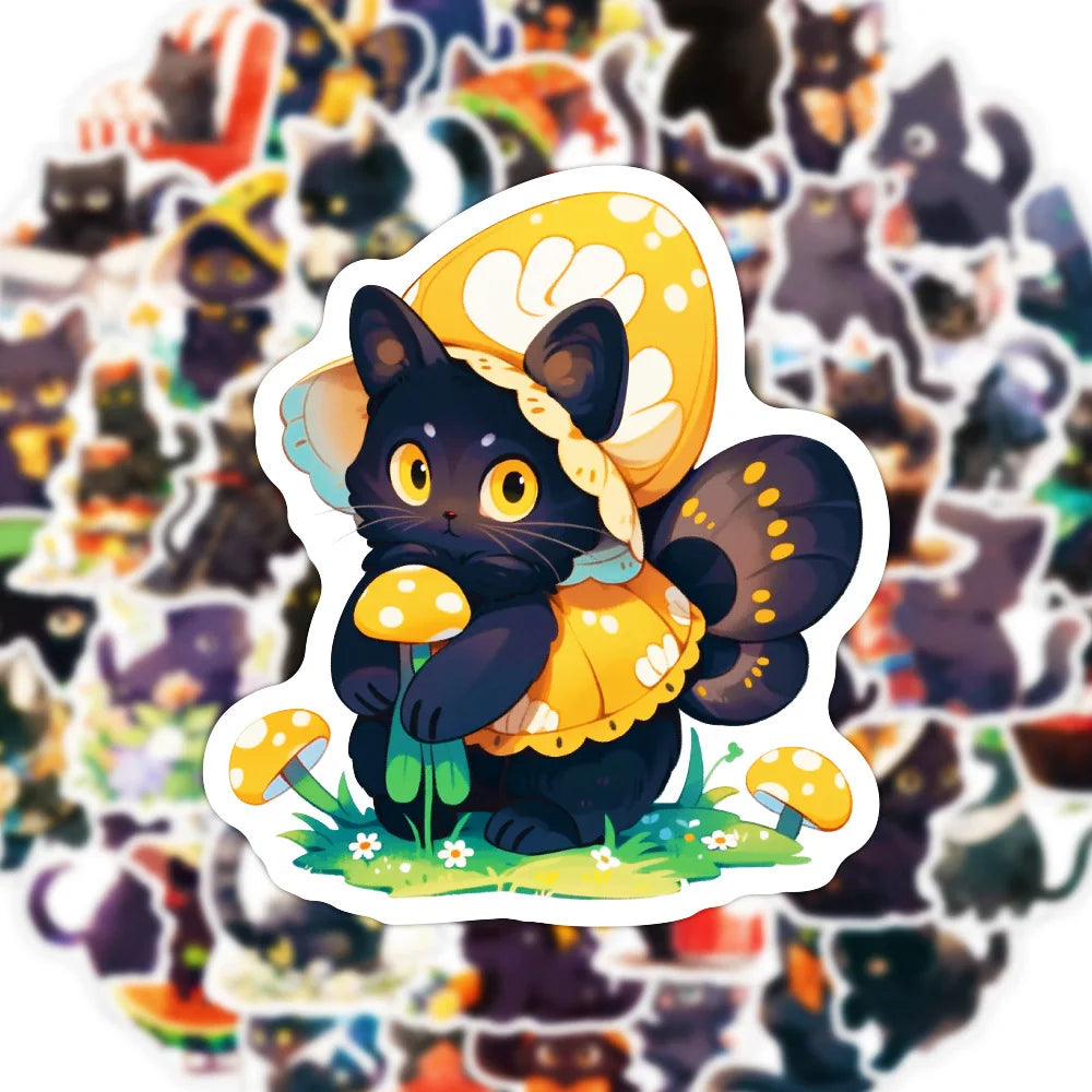 10/30/50PCS Kawaii Black Cat Sticker Funny Animal Decals Decoration DIY Suitcase Bike Phone Laptop Fridge Graffiti Kids Sticker (ONLINE ORDER ONLY)