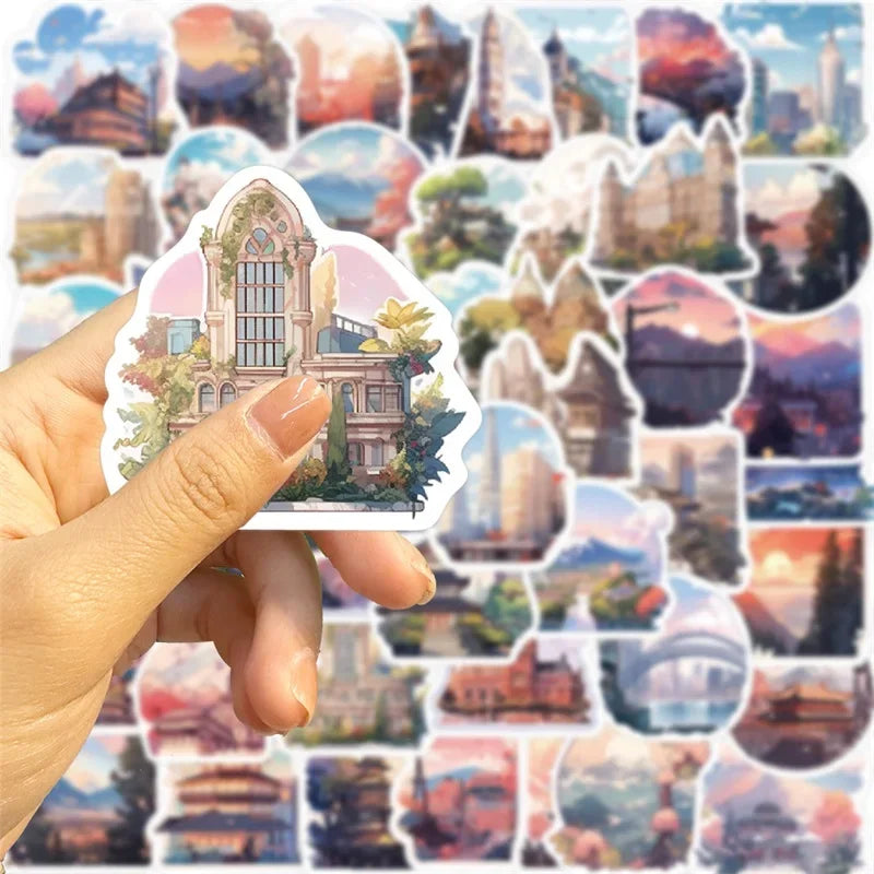 10/30/50PCS Cartoon Scenery PVC Sticker Aesthetic Korean Children's Decoration Scrapbooking Stationery School Supplies for Kid (ONLINE ORDER ONLY)