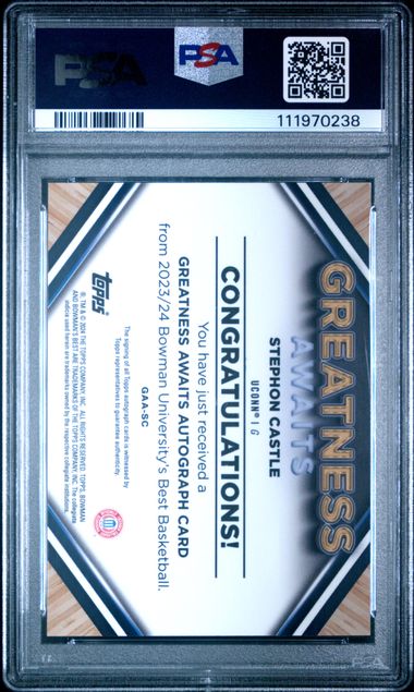 Graded 2023 Bowman U Best Greatness Awaits Auto Stephon Castle #GAASC /75 Rookie RC Basketball Card PSA 9 Mint (ONLINE ORDER ONLY)