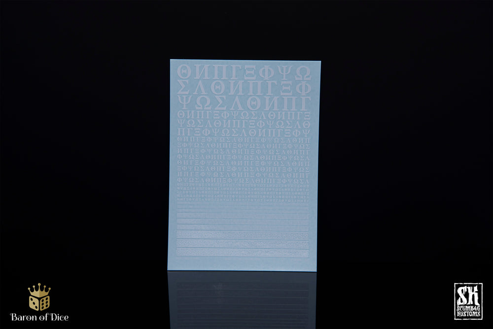 Greek Symbols A | Waterslide Decals | Baron of Dice x Scumb4g Kustoms (ONLINE ORDER ONLY)