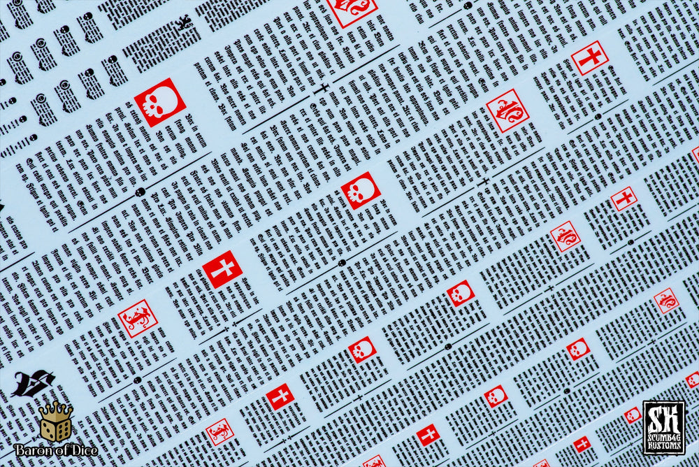Latin Scripture | Waterslide Decals | Baron of Dice x Scumb4g Kustoms (ONLINE ORDER ONLY)