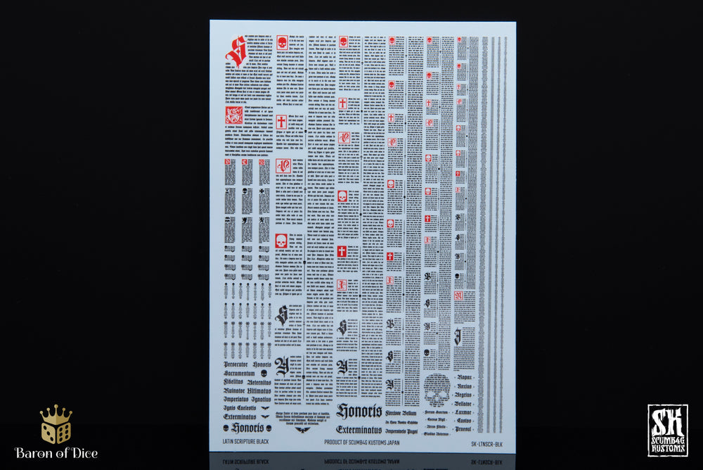 Latin Scripture | Waterslide Decals | Baron of Dice x Scumb4g Kustoms (ONLINE ORDER ONLY)