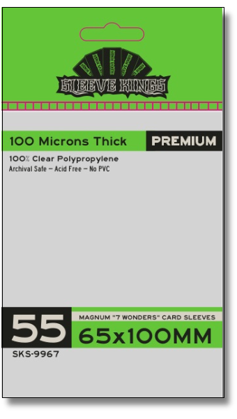 Premium "7 Wonders" Magnum Card Sleeves (65x100mm) 55 Pack, 100 Micron, SKS-9967