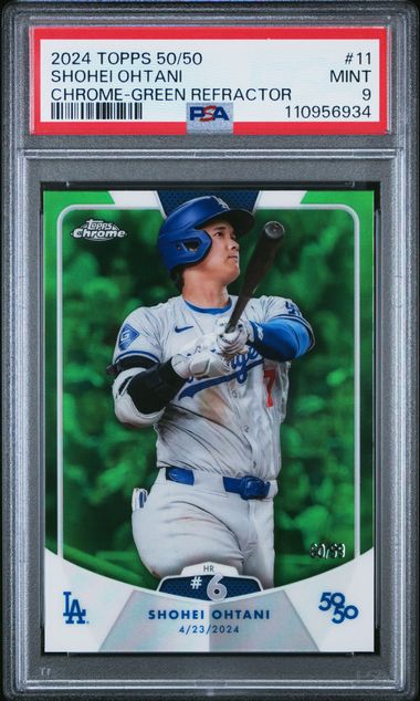 Graded 2024 Topps 50/50 Shohei Ohtani #11 /99 Chrome Green Refractor Baseball Card PSA 9 Mint (ONLINE ORDER ONLY)