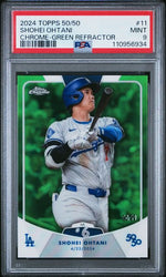 Graded 2024 Topps 50/50 Shohei Ohtani #11 /99 Chrome Green Refractor Baseball Card PSA 9 Mint (ONLINE ORDER ONLY)