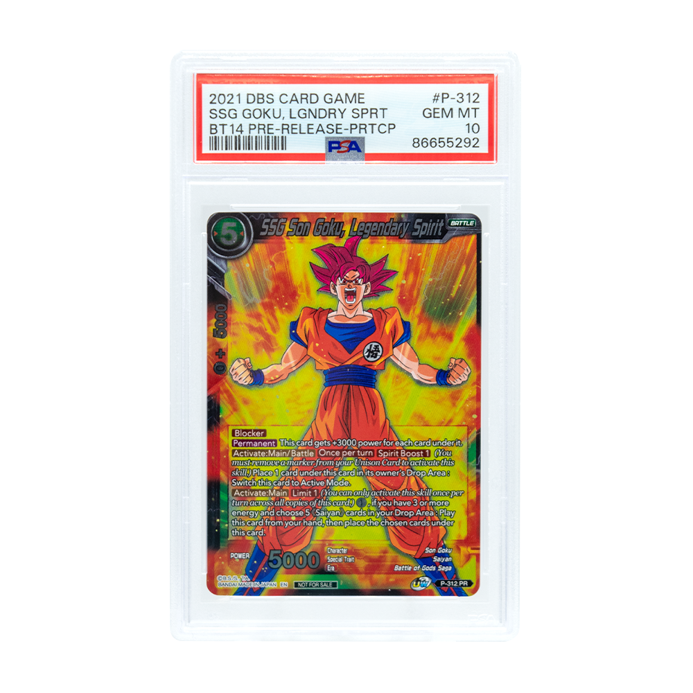 2021 DRAGON BALL SUPER CROSS SPIRITS SSG GOKU, LGNDRY SPRT #P-312 - PSA 10 (Online Order Only)